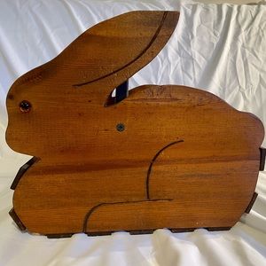 Vintage Hand Carved Bunny Wooden Basket